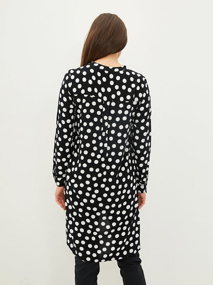 Crew Neck Polka Dot Patterned Long Sleeve Viscose Women's Tunic