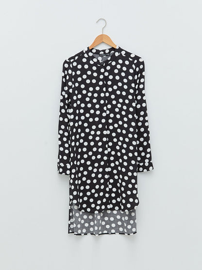 Crew Neck Polka Dot Patterned Long Sleeve Viscose Women's Tunic