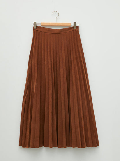 Women's Plain Pleated Skirt with Zipper Waist