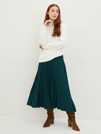 Women's Plain Pleated Skirt with Zipper Waist