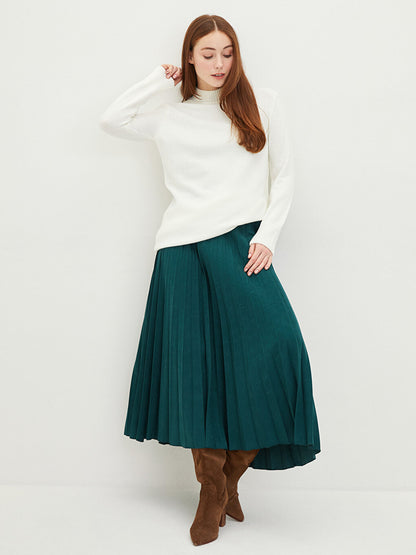 Women's Plain Pleated Skirt with Zipper Waist