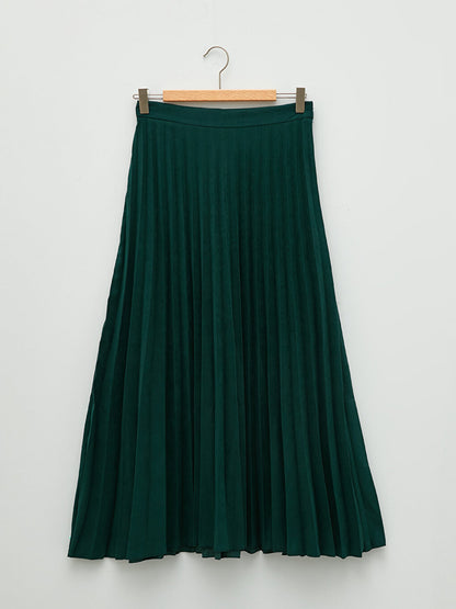 Women's Plain Pleated Skirt with Zipper Waist