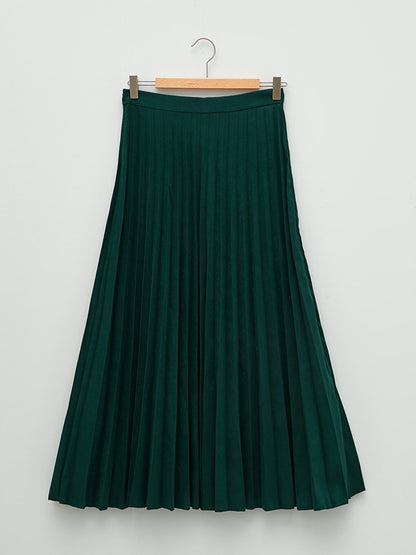 Women's Plain Pleated Skirt with Zipper Waist