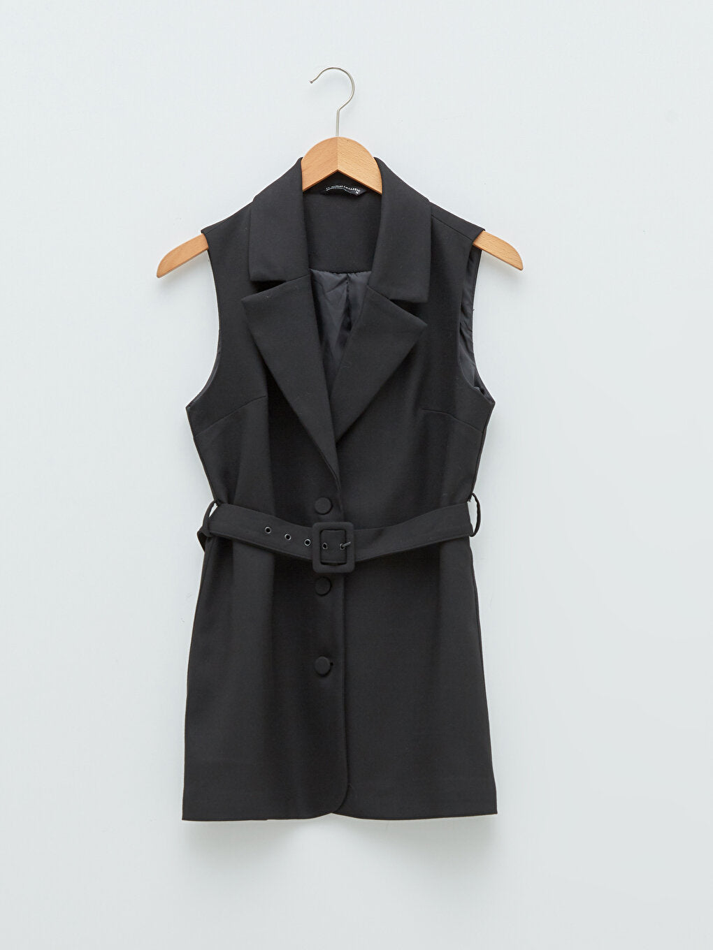 Women's Front Button Closure Sleeveless Jacket with Waist Belt