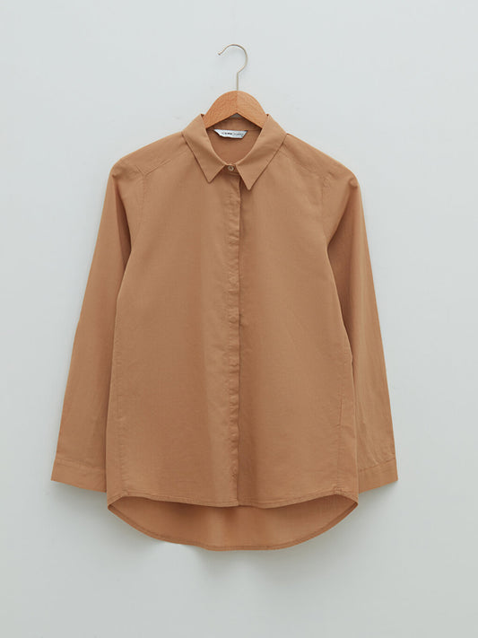 Front Button Closure Long Sleeve Poplin Women's Shirt