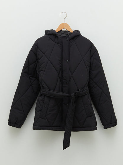 Hooded Quilted Patterned Long Sleeve Women's Puffer Coat