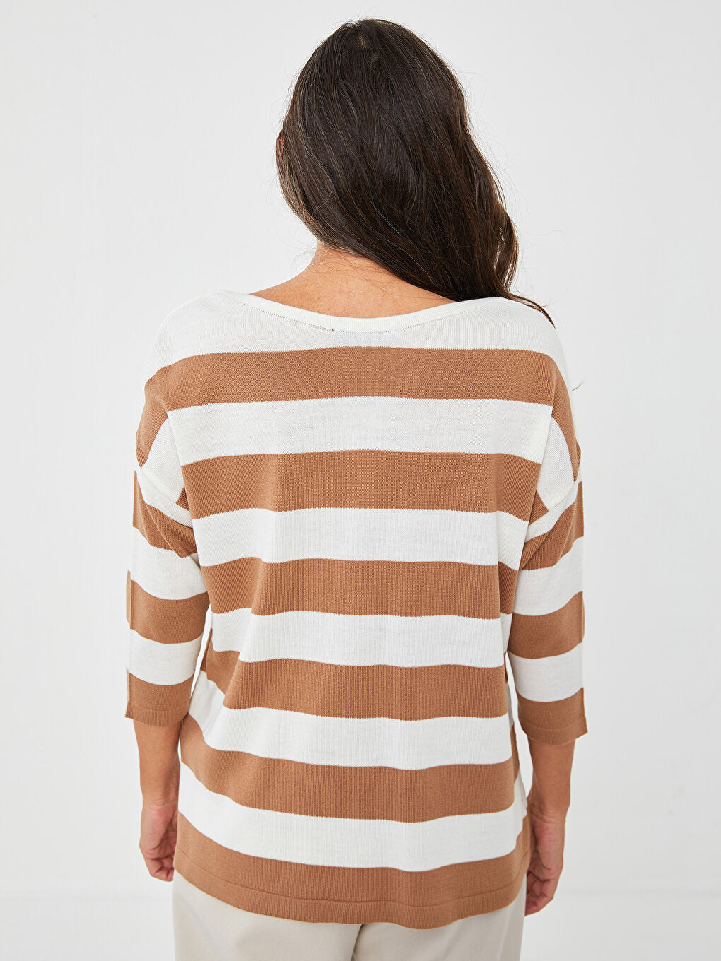 Boat Neck Striped Long Sleeve Women's Knitwear Sweater