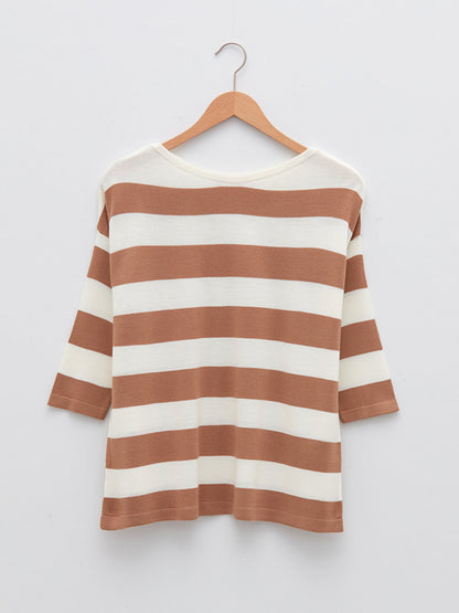 Boat Neck Striped Long Sleeve Women's Knitwear Sweater