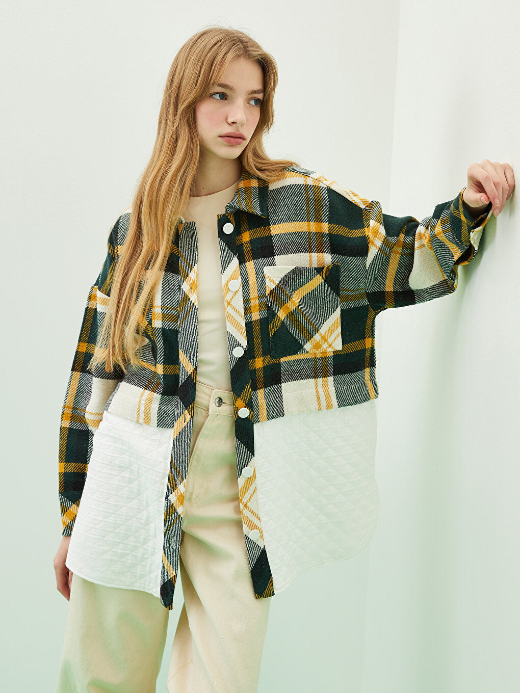 Shirt Collar Plaid Long Sleeve Women's Jacket