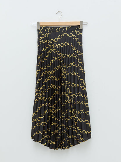 Standard Fit Patterned Women's Pleated Skirt