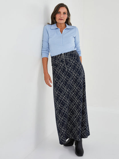 Patterned A-Line Ponte Fabric Women's Skirt with Elastic Waist