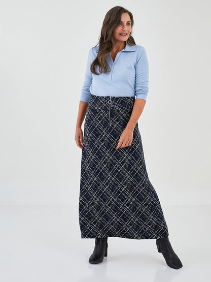 Patterned A-Line Ponte Fabric Women's Skirt with Elastic Waist