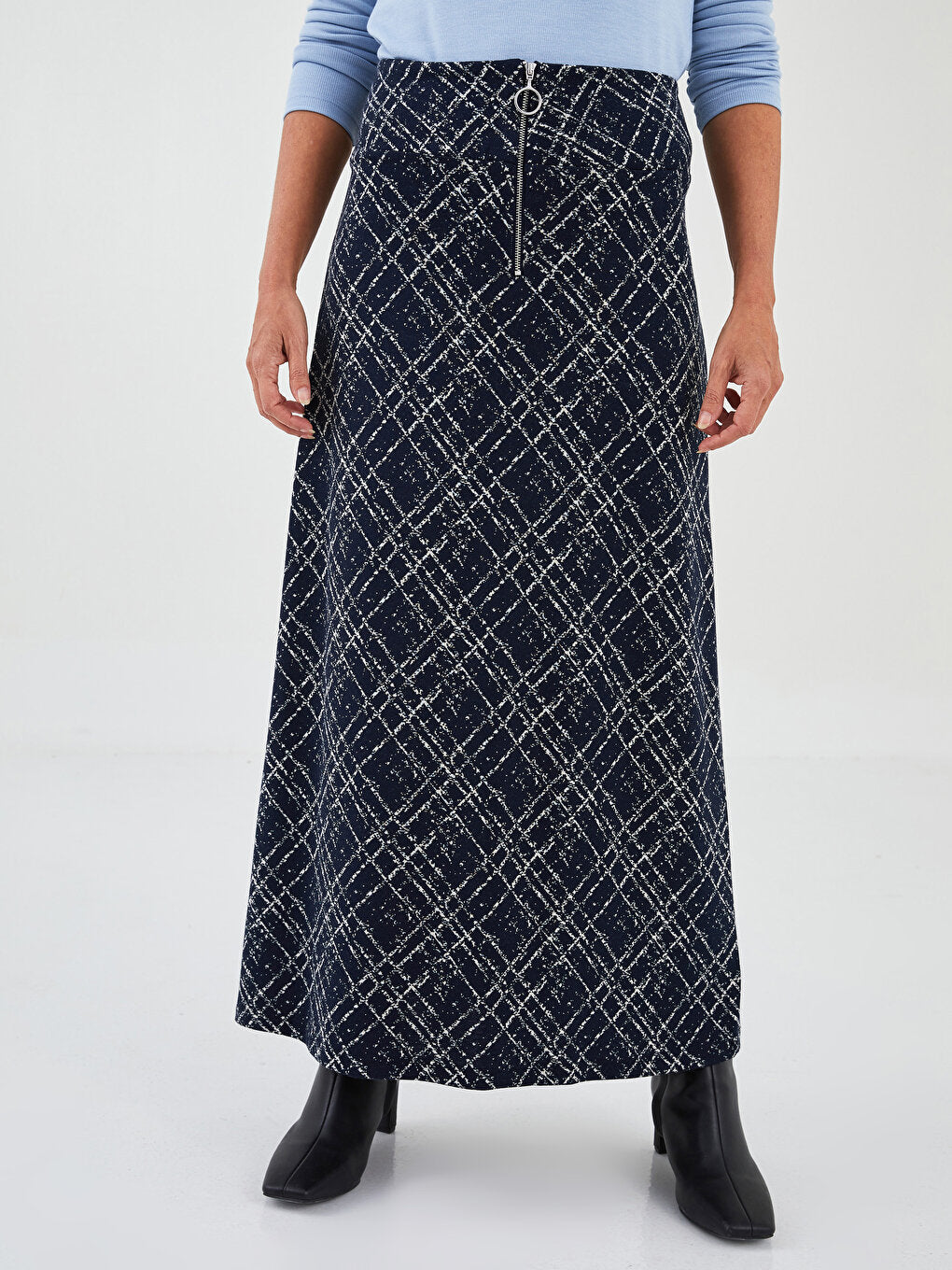 Patterned A-Line Ponte Fabric Women's Skirt with Elastic Waist