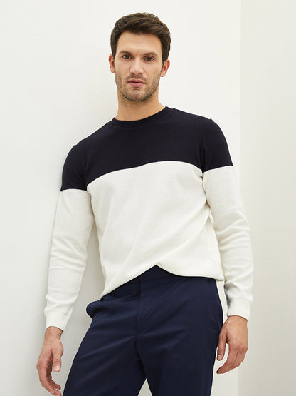 Crew Neck Long Sleeve Color Block Men's Knitwear Sweater