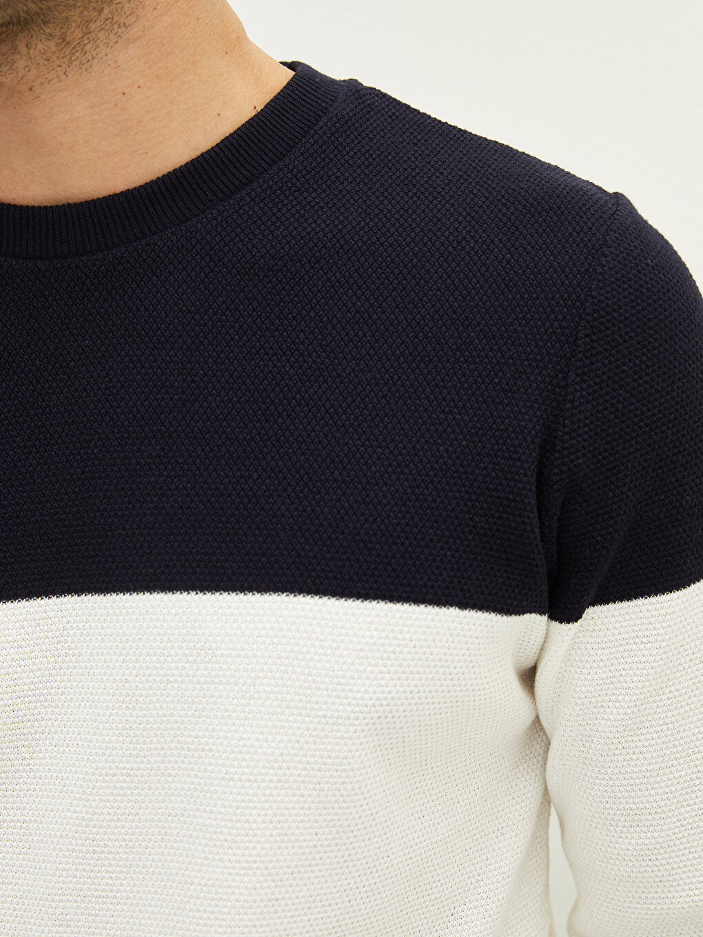 Crew Neck Long Sleeve Color Block Men's Knitwear Sweater