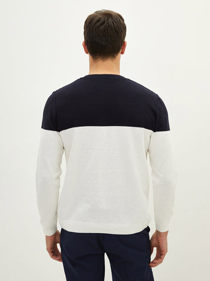 Crew Neck Long Sleeve Color Block Men's Knitwear Sweater