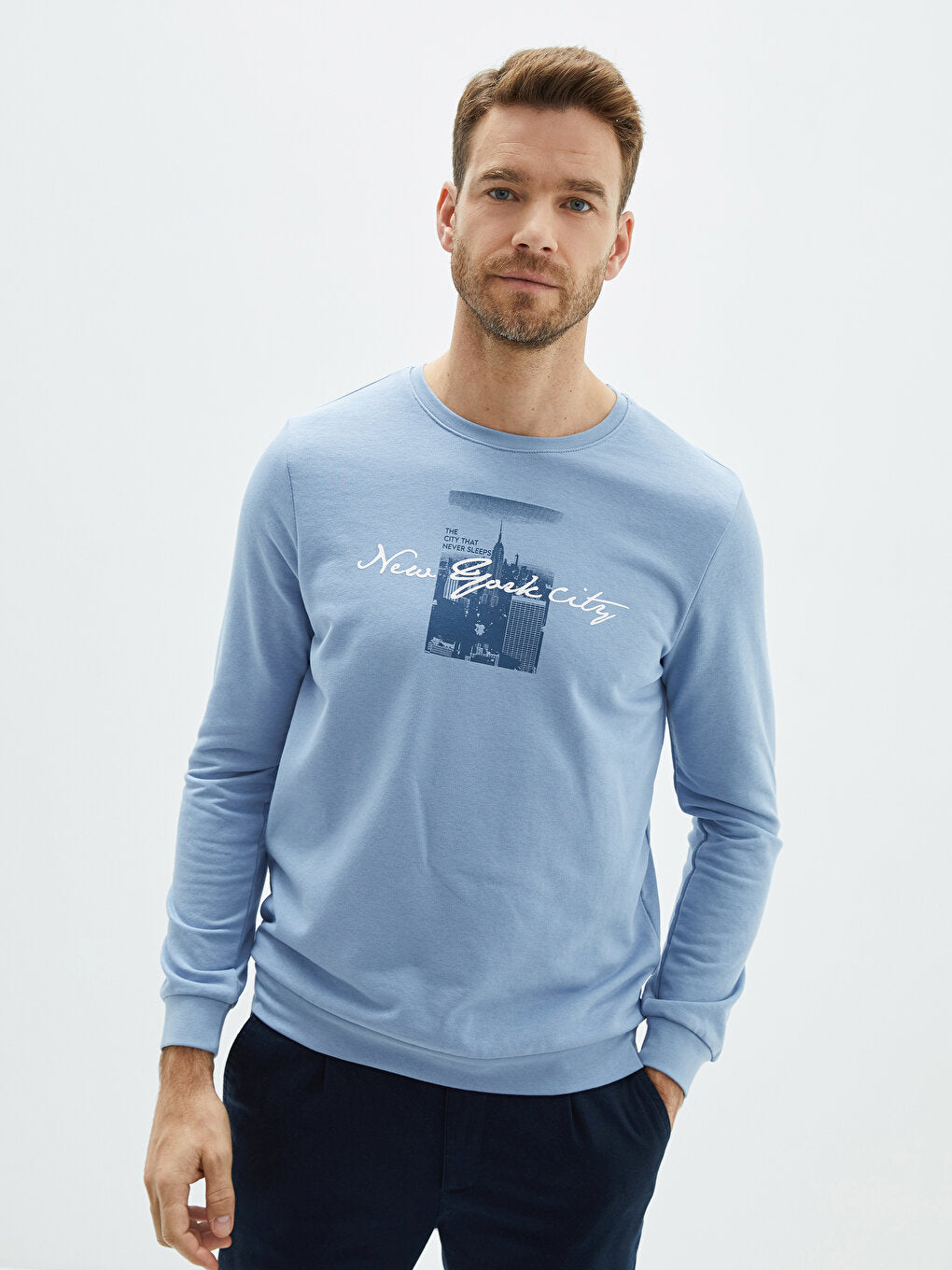 Crew Neck Long Sleeve Printed Men's Sweatshirt