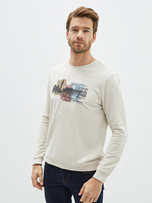 Crew Neck Long Sleeve Printed Men's Sweatshirt