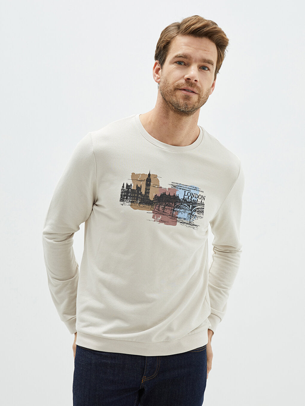 Crew Neck Long Sleeve Printed Men's Sweatshirt