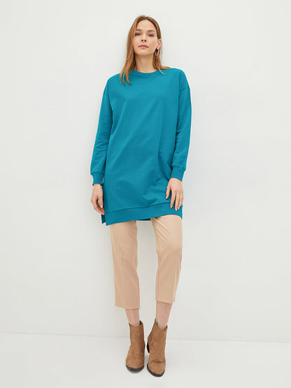 Crew Neck Plain Long Sleeve Cotton Women's Sweatshirt Tunic