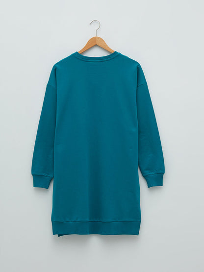 Crew Neck Plain Long Sleeve Cotton Women's Sweatshirt Tunic