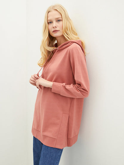 Hooded Plain Long Sleeve Oversize Women's Sweatshirt Tunic