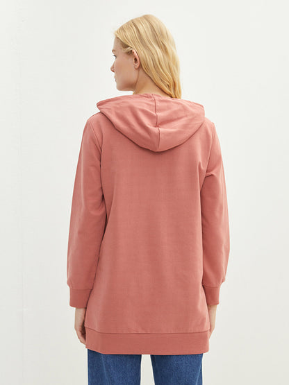 Hooded Plain Long Sleeve Oversize Women's Sweatshirt Tunic