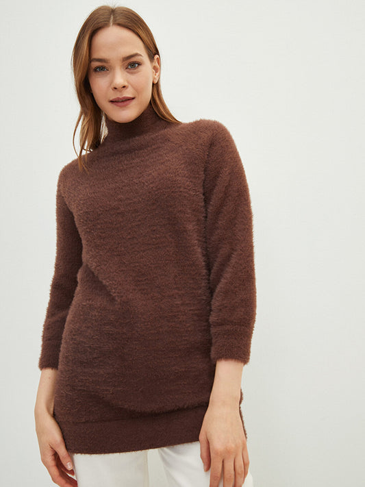 Half Turtleneck Plain Long Sleeve Women's Knitwear Tunic