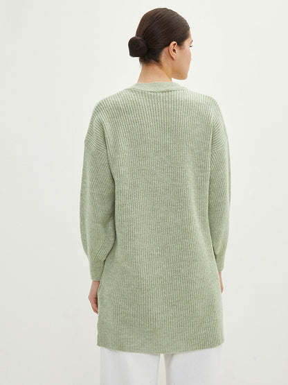 Crew Neck Plain Long Sleeve Women's Knitwear Tunic