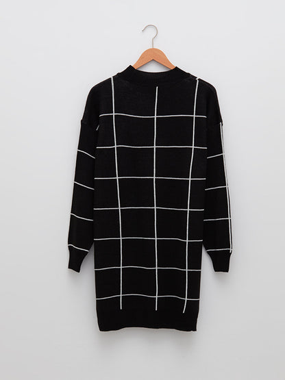 High Collar Patterned Long Sleeve Women's Knitwear Tunic