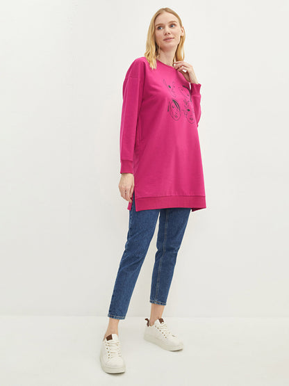 Crew Neck Printed Long Sleeve Oversize Women's Sweatshirt Tunic