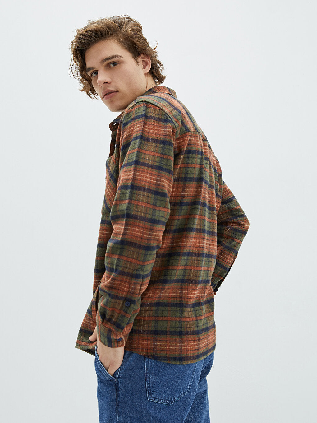 Regular Fit Long Sleeve Plaid Men's Lumberjack Shirt Jacket