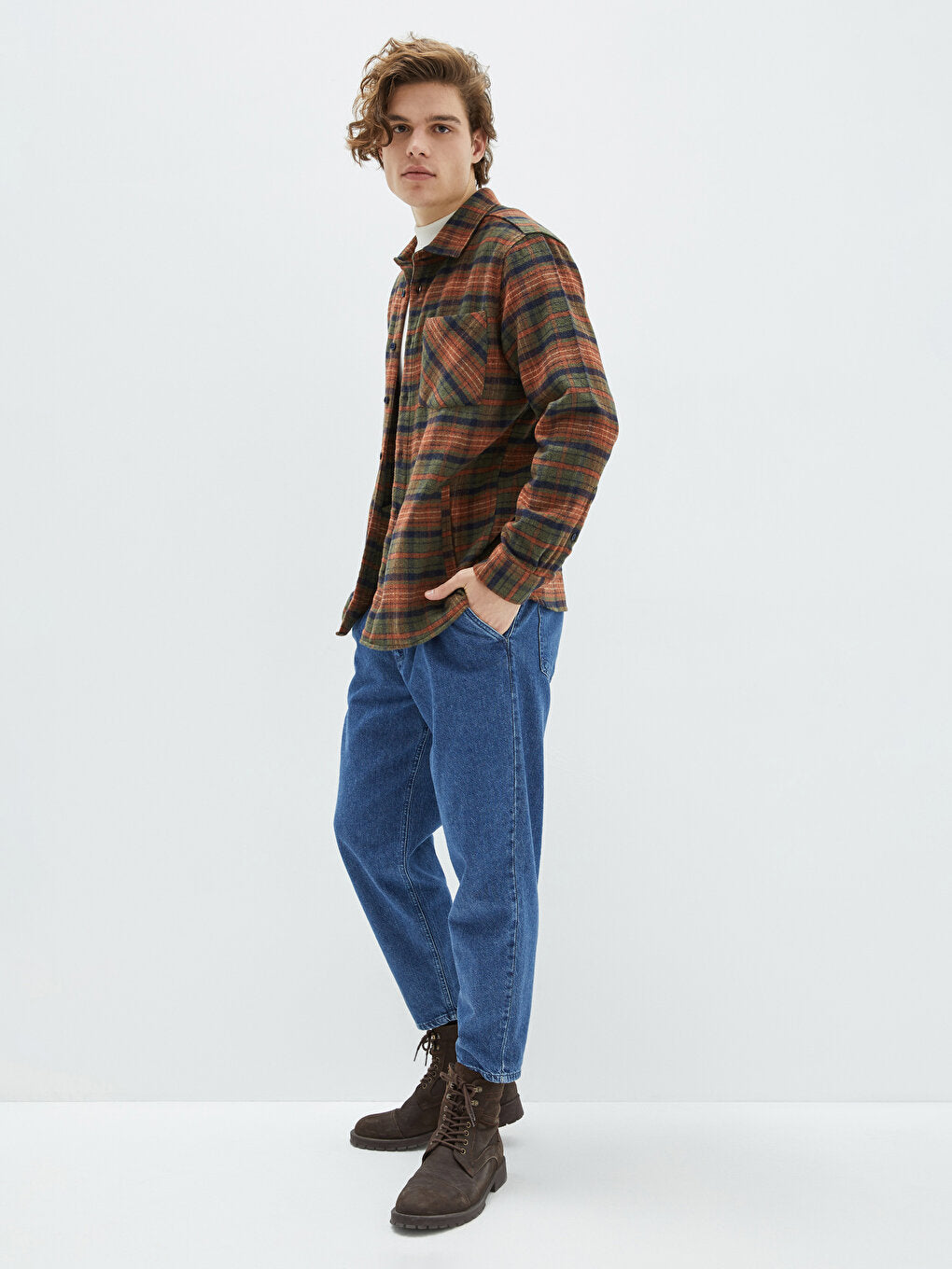 Regular Fit Long Sleeve Plaid Men's Lumberjack Shirt Jacket