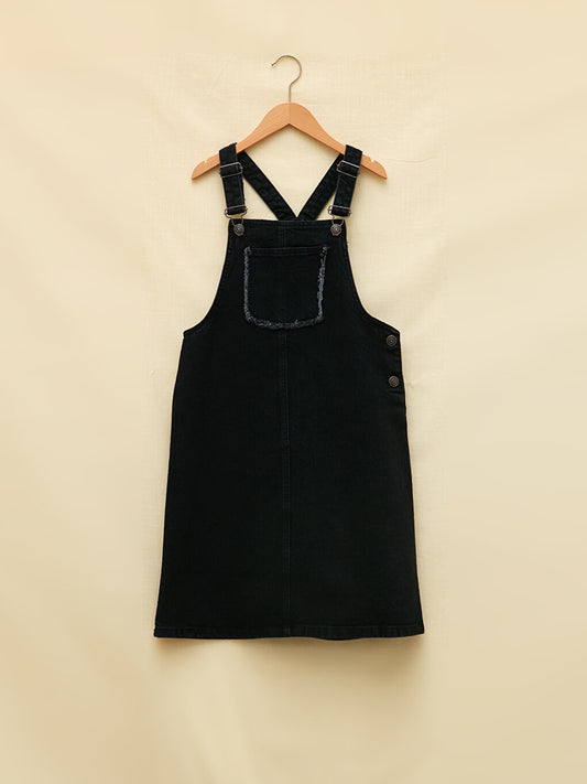 Square Neck Strap Basic Girl's Jean Dress