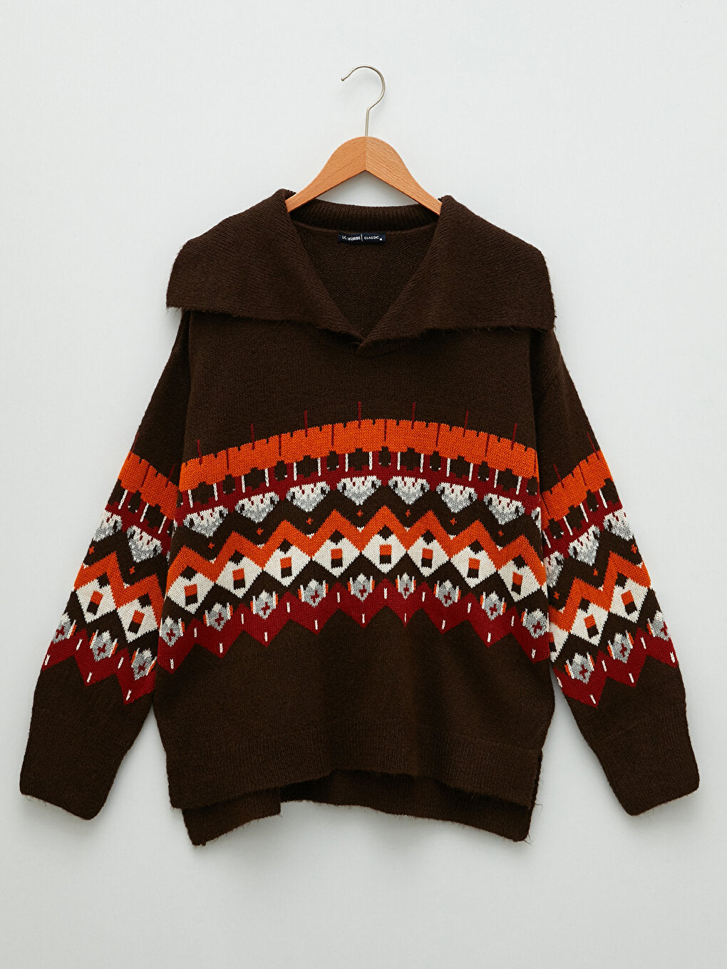 Shawl Collar Patterned Long Sleeve Women's Knitwear Sweater