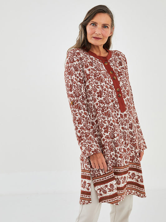 Judge Collar Floral Long Sleeve Viscose Women's Tunic