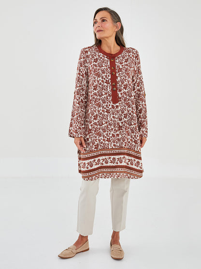 Judge Collar Floral Long Sleeve Viscose Women's Tunic