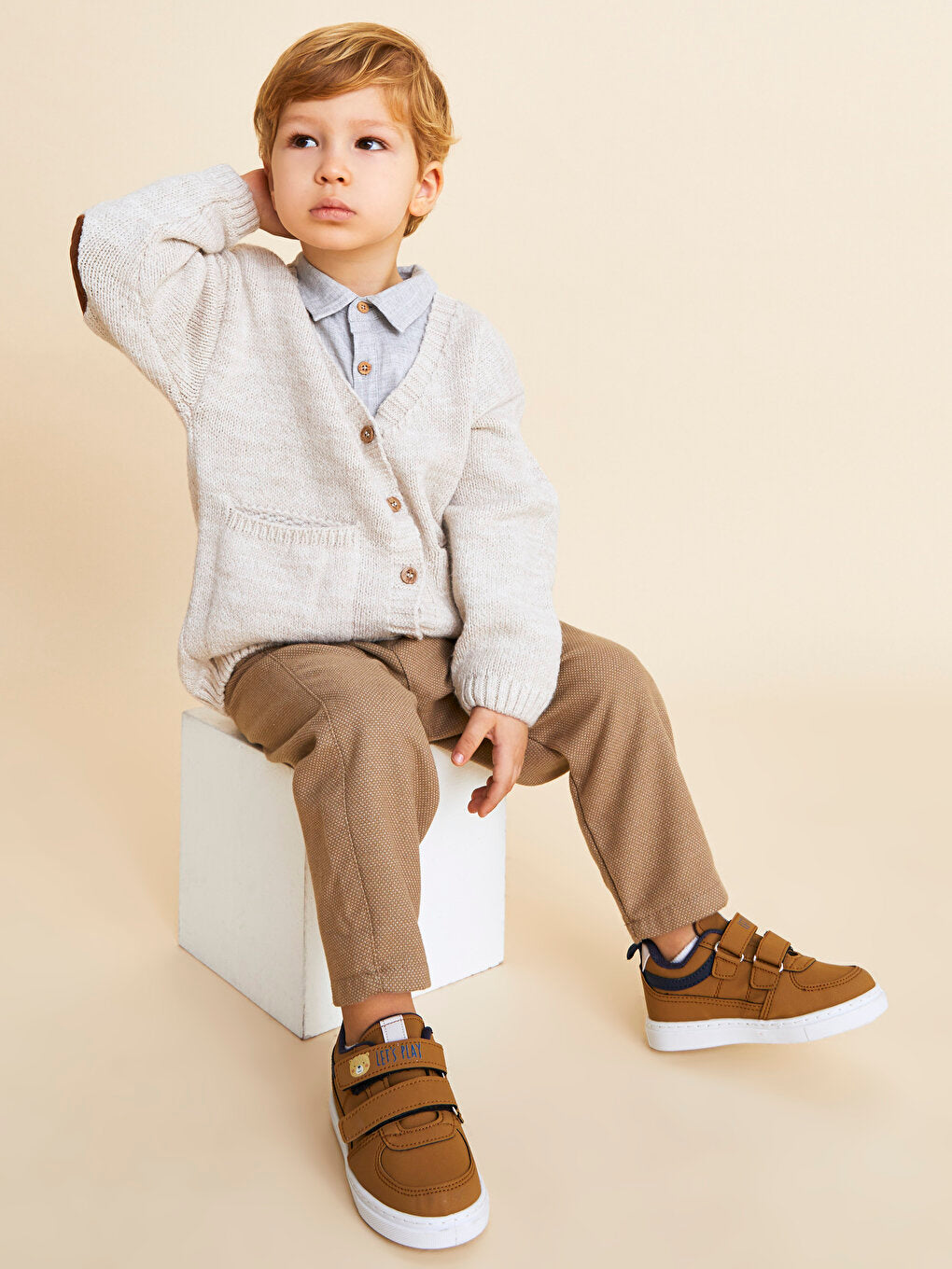 Self-patterned Baby Boy Trousers with Elastic Waist