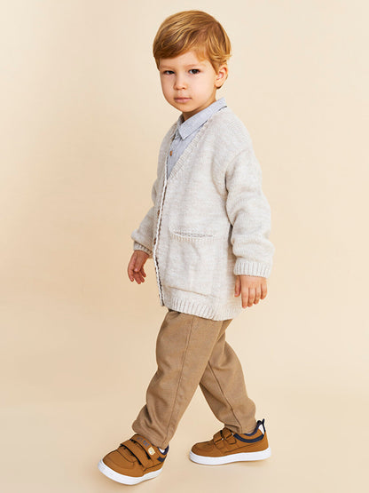 Self-patterned Baby Boy Trousers with Elastic Waist