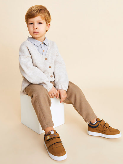 Self-patterned Baby Boy Trousers with Elastic Waist