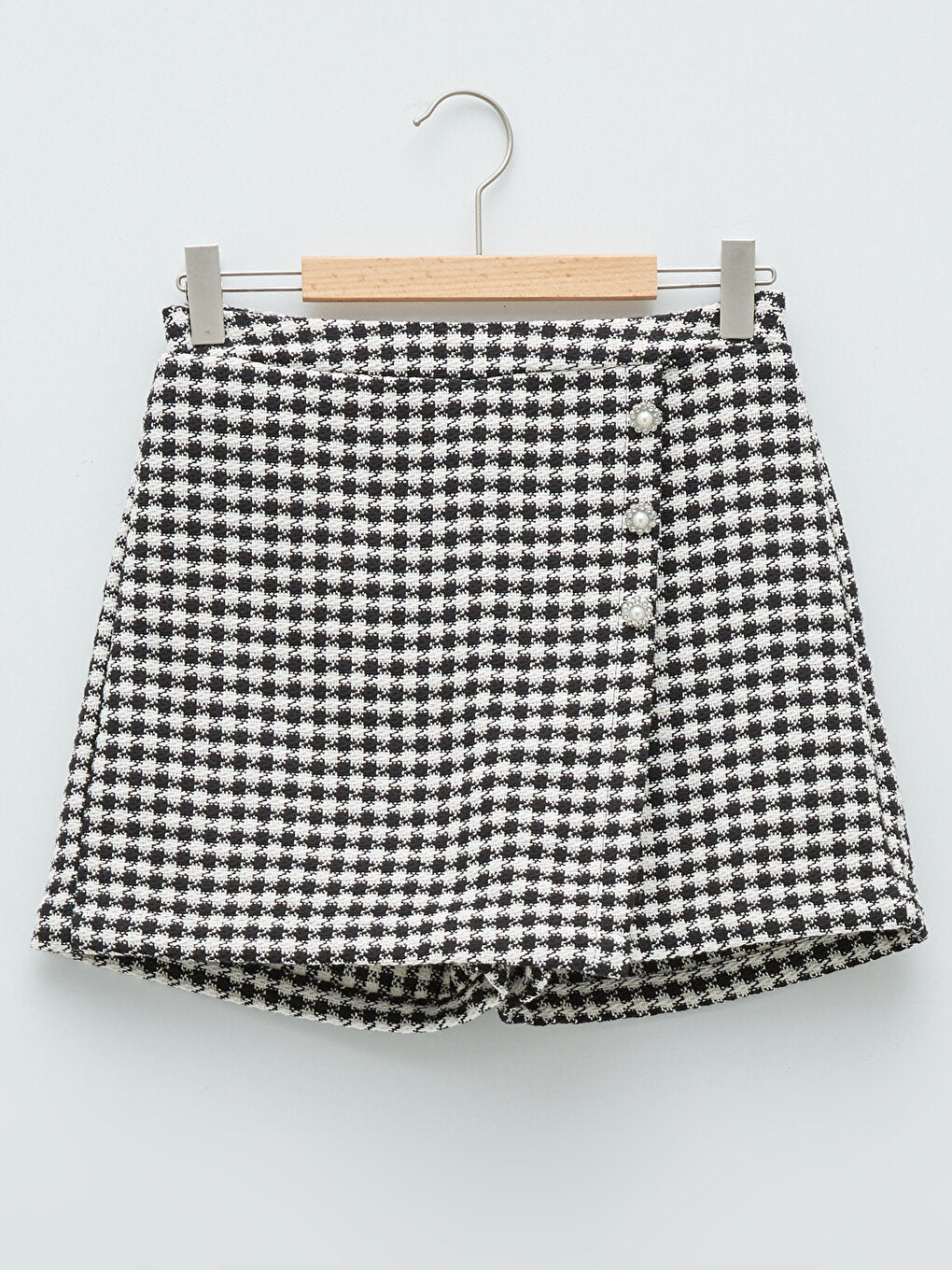 Houndstooth Patterned Gabardine Girl's Shorts Skirt