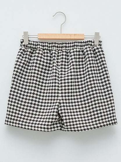 Houndstooth Patterned Gabardine Girl's Shorts Skirt