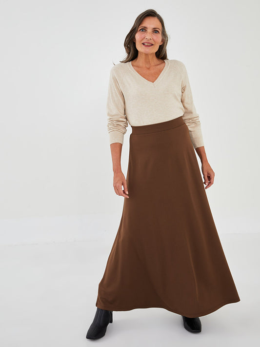 Plain Women's Flared Skirt with Elastic Waist