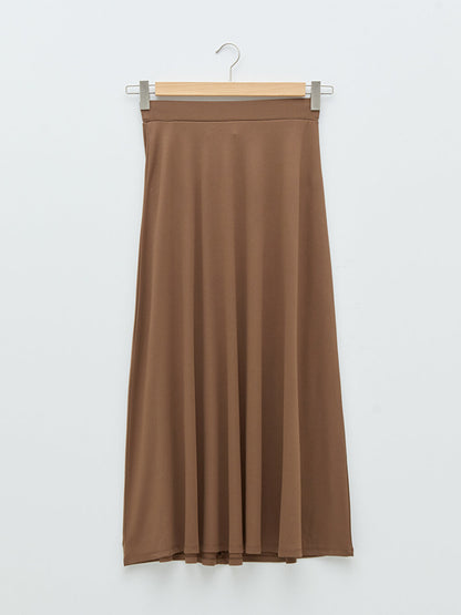 Plain Women's Flared Skirt with Elastic Waist