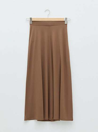 Plain Women's Flared Skirt with Elastic Waist