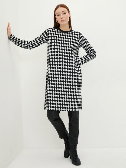 Crew Neck Plaid Long Sleeve Women's Tunic