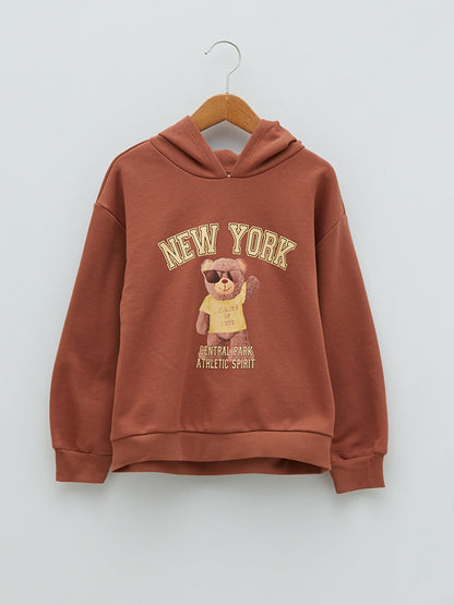 Hooded Printed Long Sleeve Girl's Sweatshirt