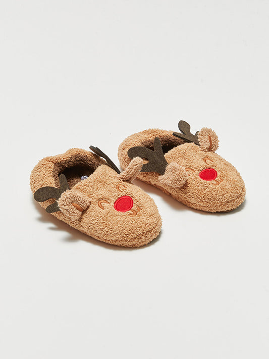 New Year's Themed Boys' House Slippers with Embroidery Detail