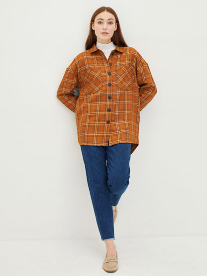 Plaid Long Sleeve Oversize Gabardine Women's Shirt Tunic