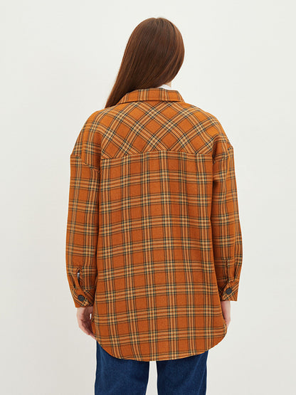 Plaid Long Sleeve Oversize Gabardine Women's Shirt Tunic